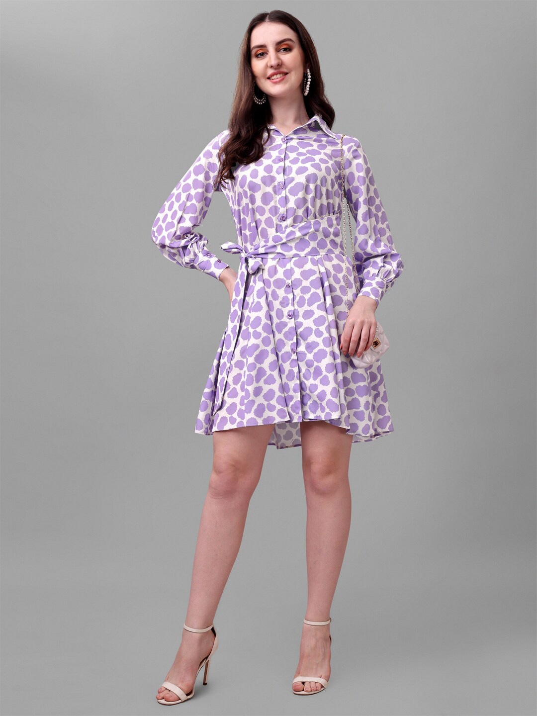 

Masakali.Co Lavender & White Crepe Shirt Dress