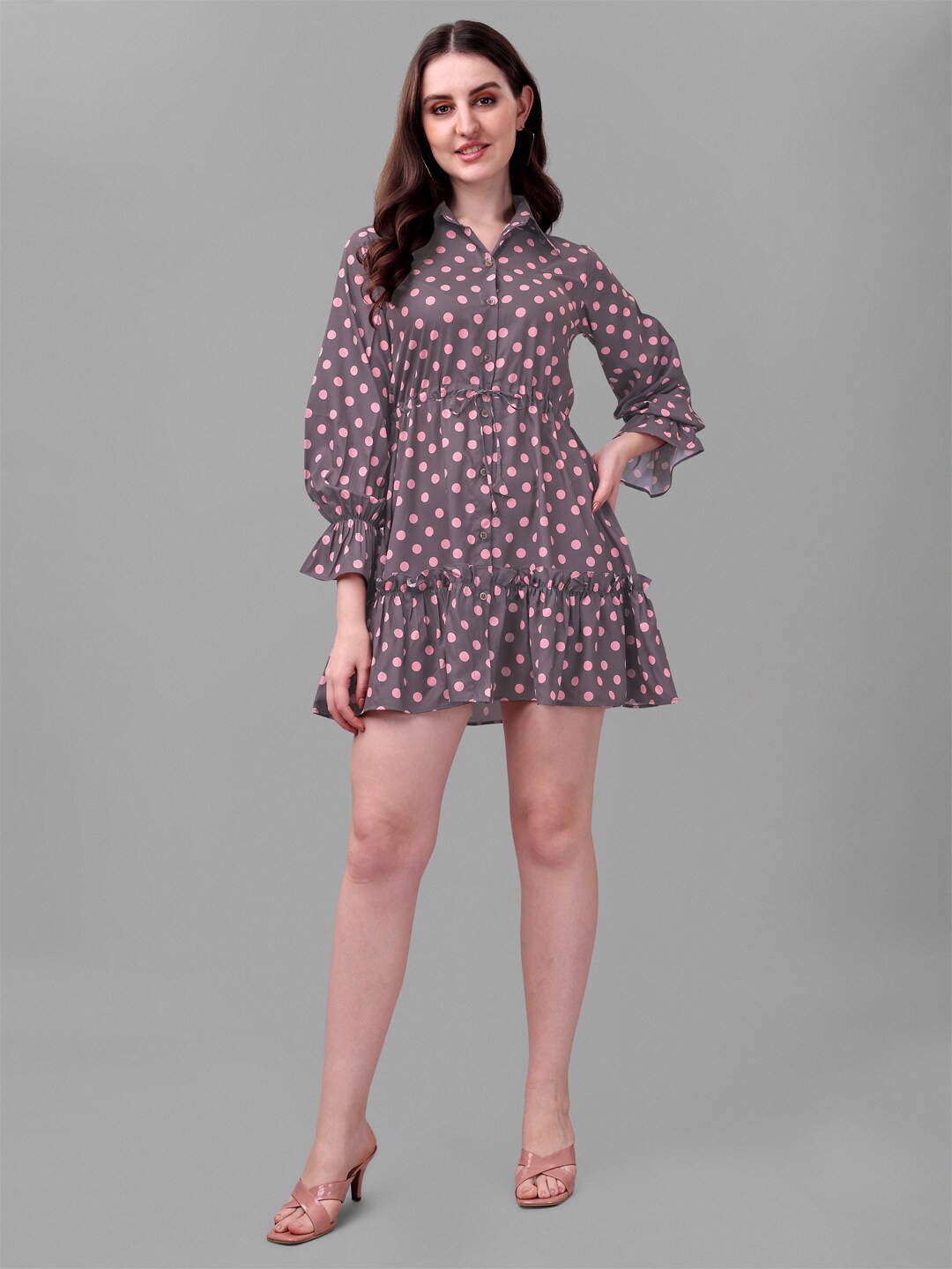 

Masakali.Co Grey & Pink Crepe A-Line Dress