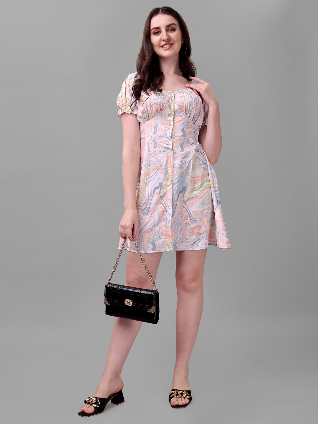 

Masakali.Co Orange & Grey Crepe A-Line Dress