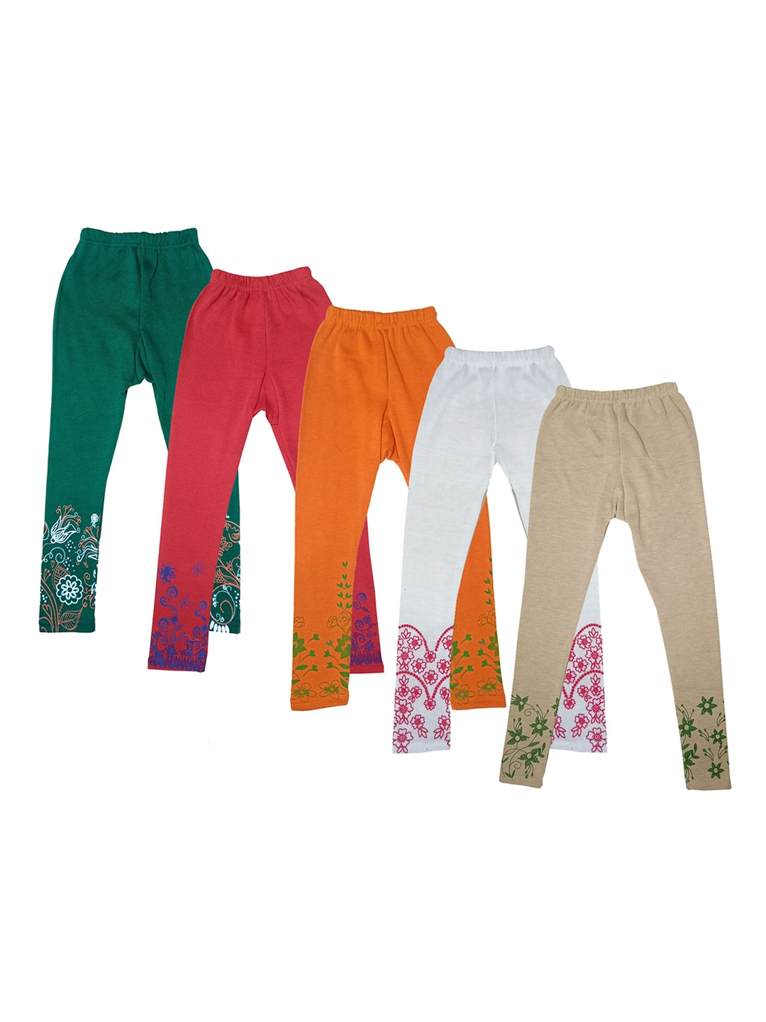 

IndiWeaves Girls Pack Of 5 Printed Leggings, White