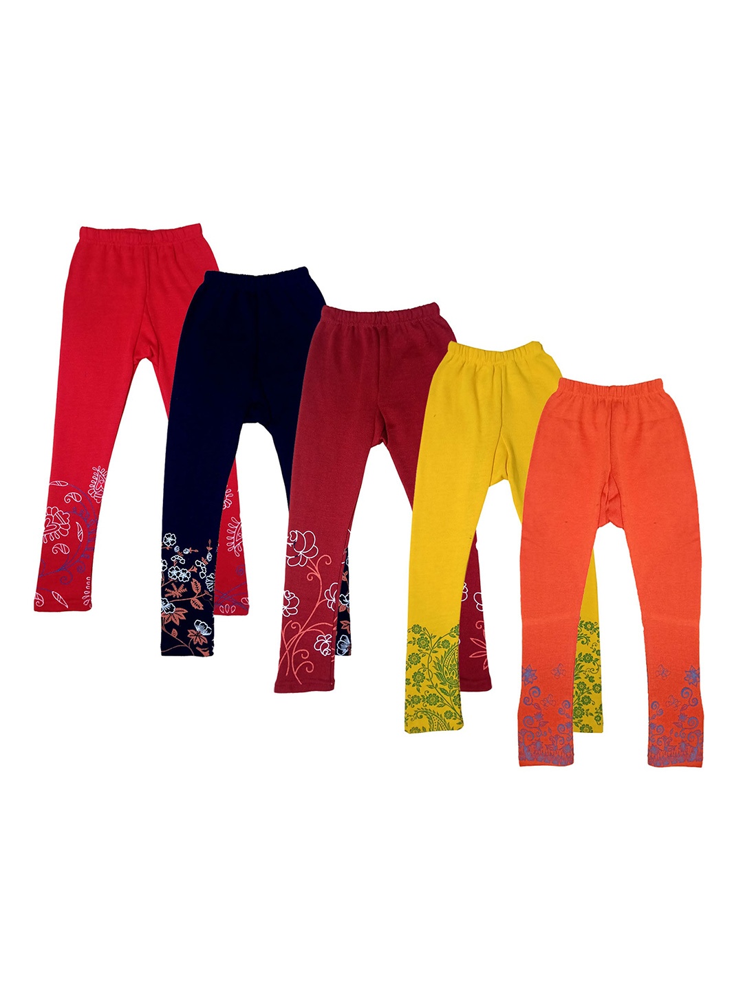 

IndiWeaves Girls Pack Of 5 Printed Comfort-Fit Leggings, Yellow