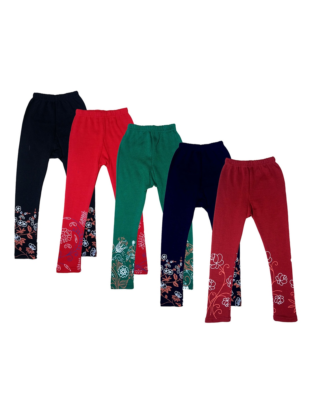 

IndiWeaves Girls Pack Of 5 Printed Wool Leggings, Maroon