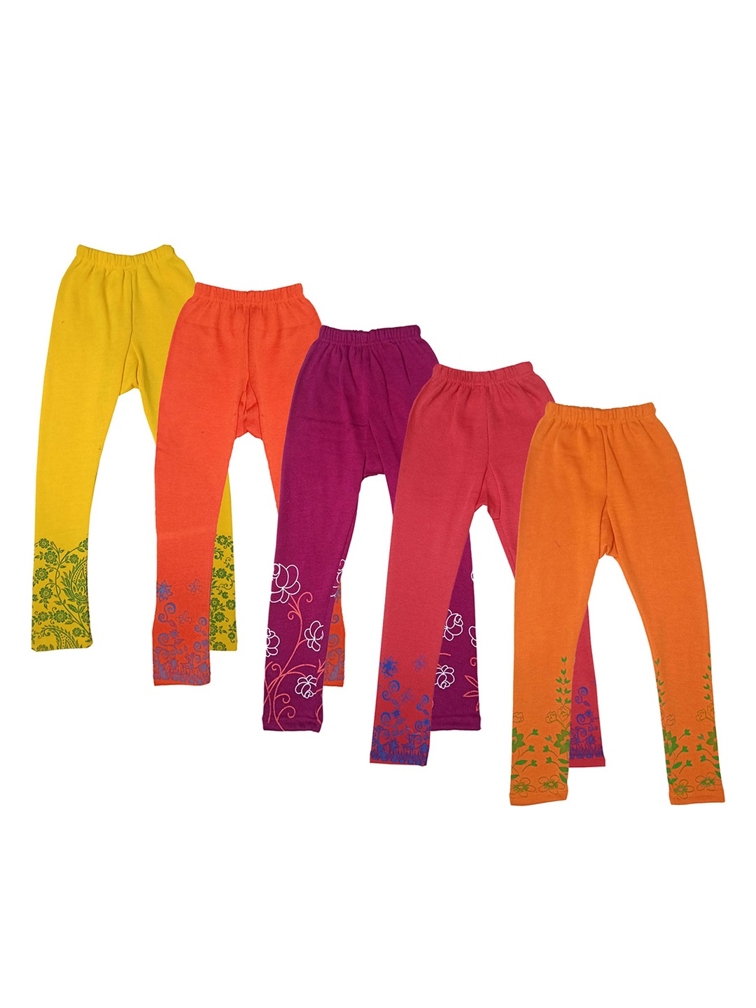 

IndiWeaves Girls Pack Of 5 Printed Leggings, Yellow