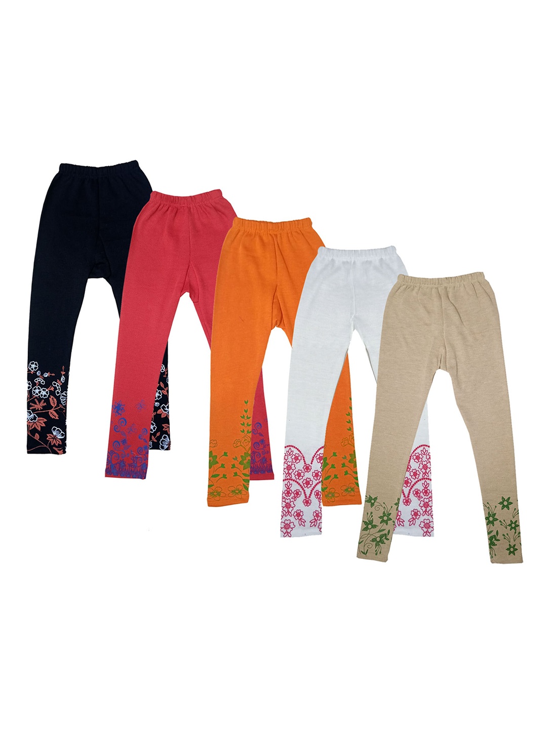 

IndiWeaves Girls Pack Of 5 Printed Leggings, Red