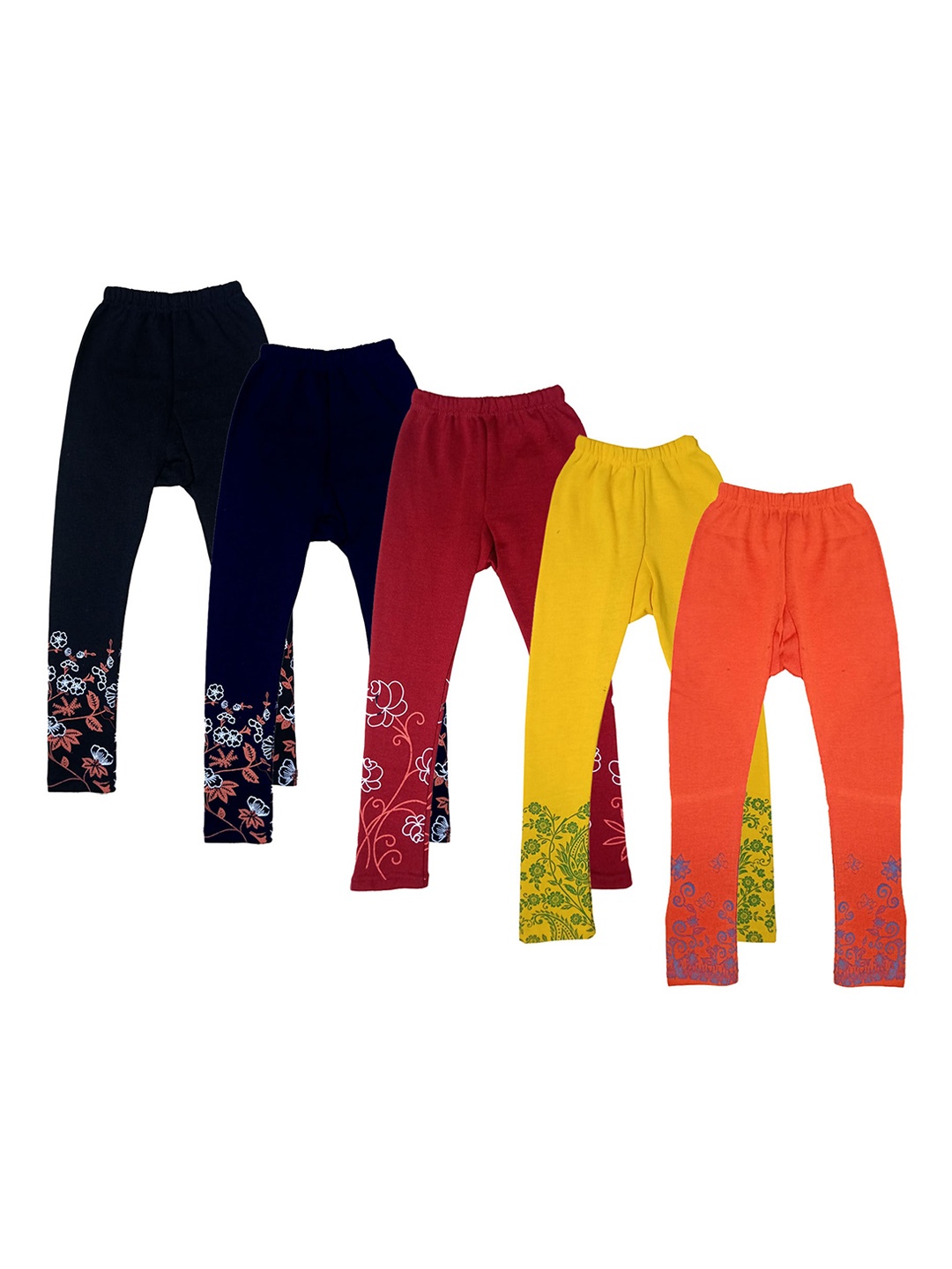 

IndiWeaves Girls Pack Of 5 Printed Leggings, Black