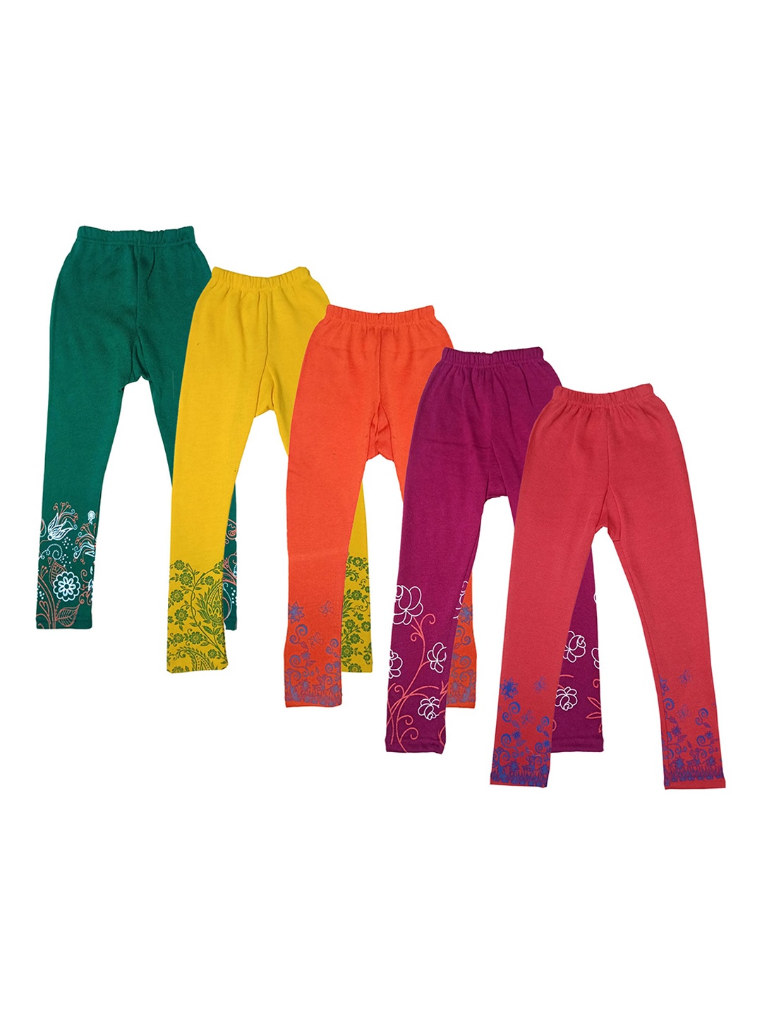 

IndiWeaves Girls Pack Of 5 Printed Leggings, Pink