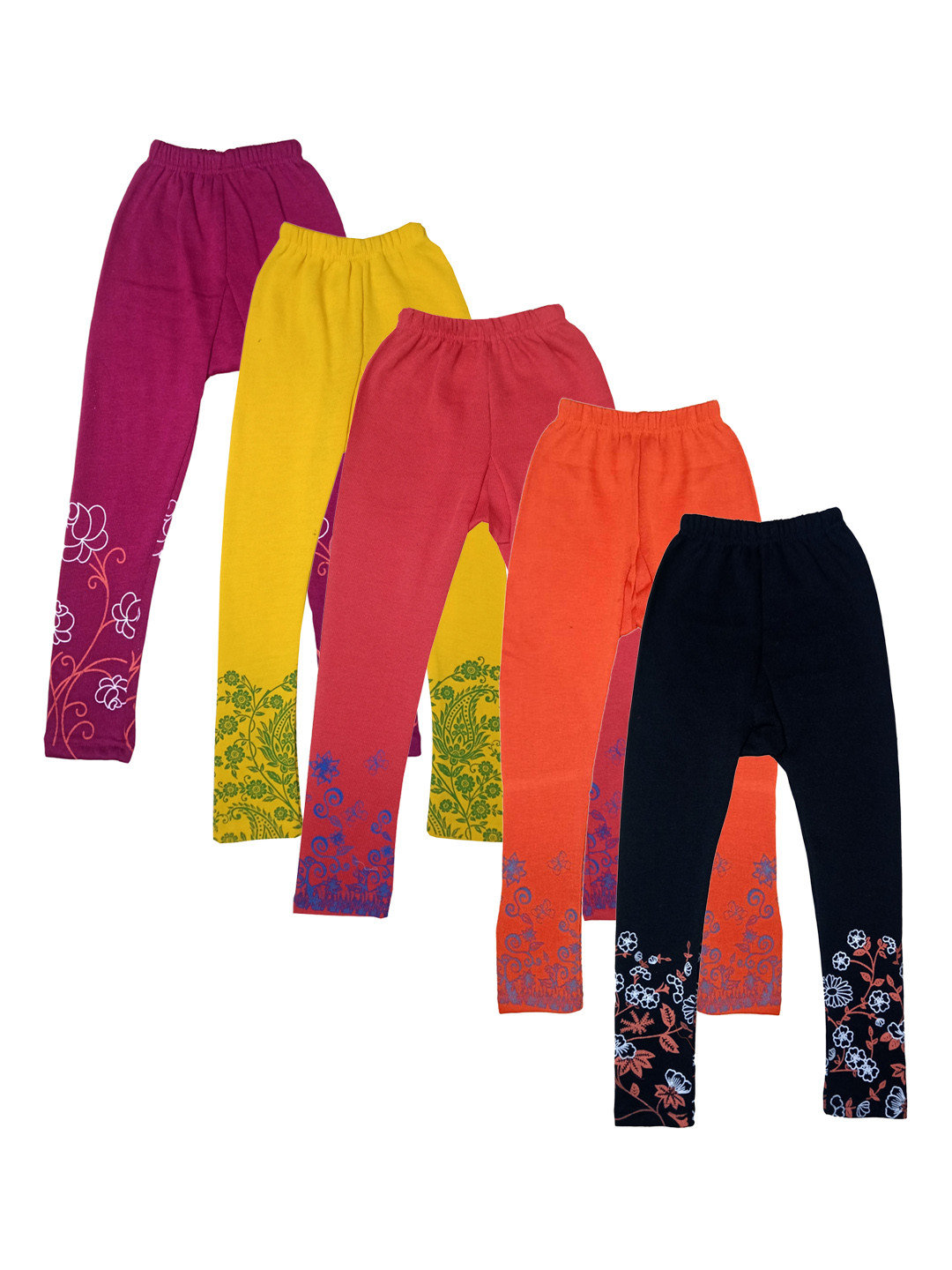 

IndiWeaves Girls Pack Of 5 Printed Leggings, Yellow