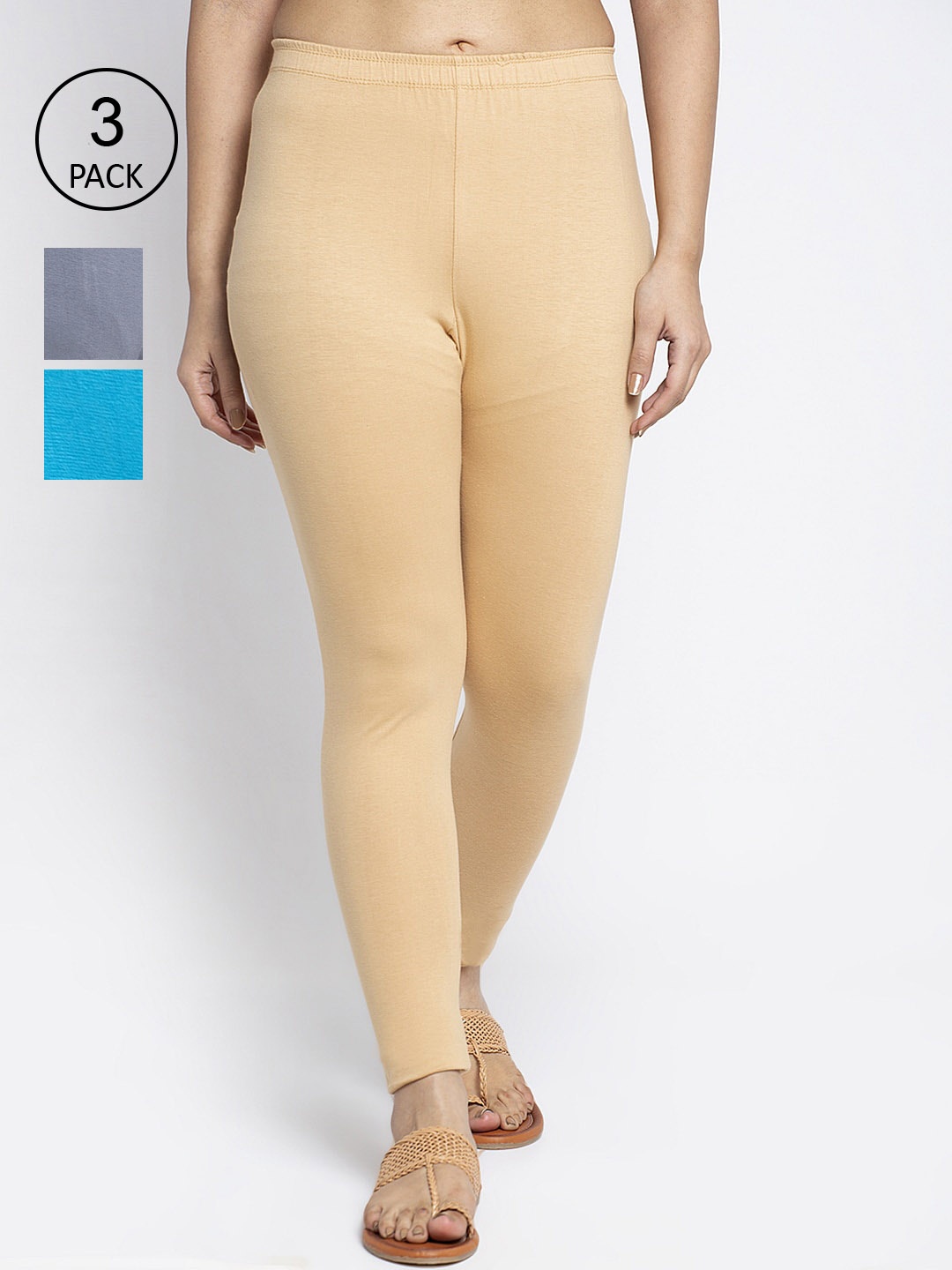 

GRACIT Women Pack Of 3 Solid Ankle-Length Cotton Leggings, Grey