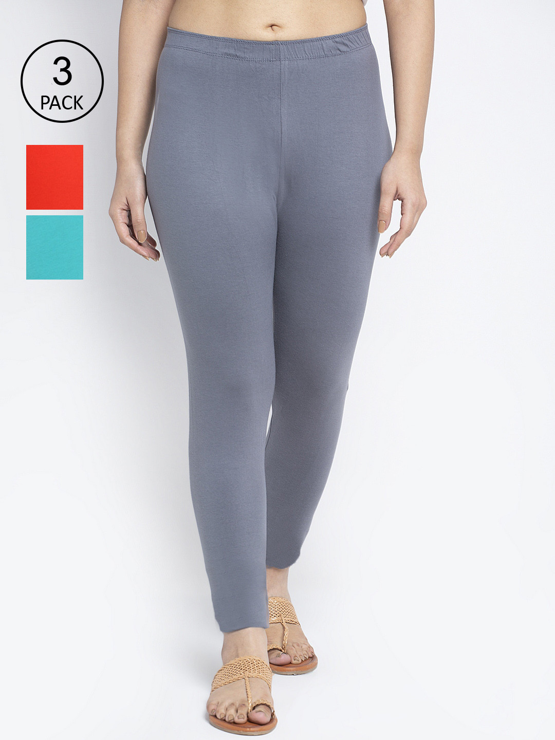 

GRACIT Women Pack Of 3 Solid Ankle-Length Super Combed Cotton Lycra Leggings, Grey