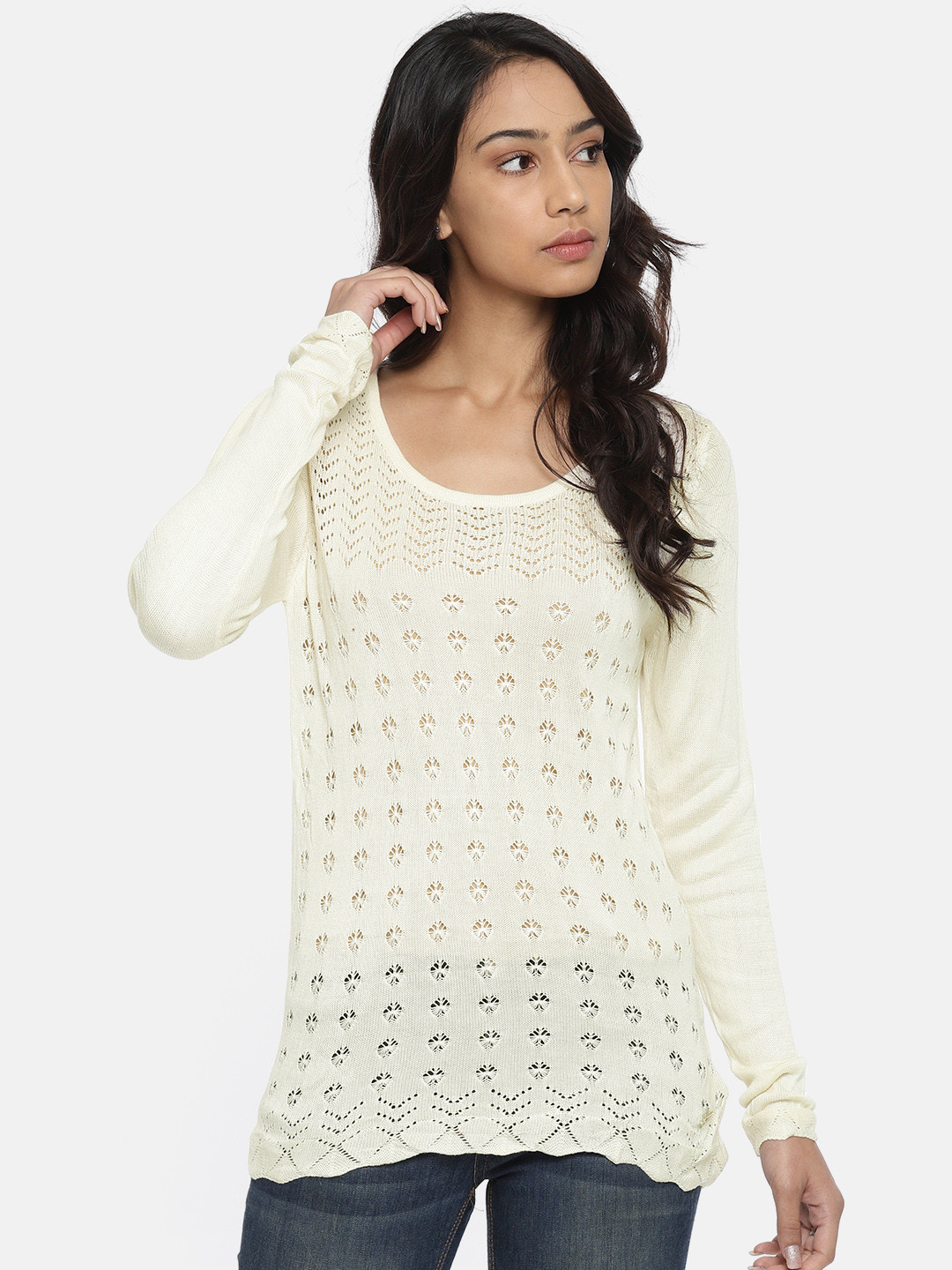 

Park Avenue Women Off-White Self Design Pullover