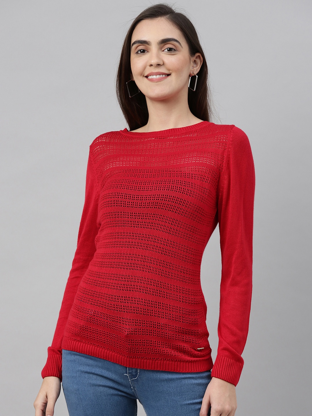 

Park Avenue Women Red Solid Pullover Sweater