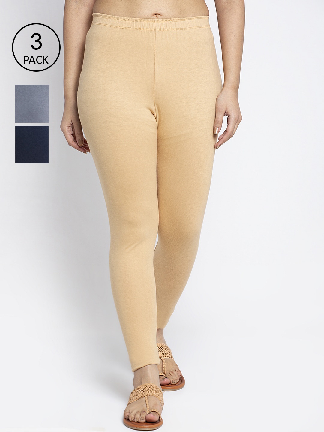 

GRACIT Women Pack Of 3 Solid Ankle Length Super Combed Cotton Lycra Leggings, Grey