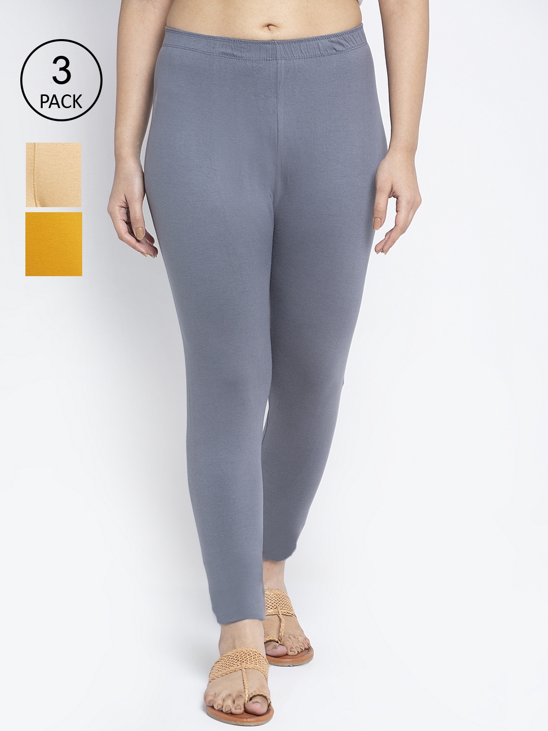 

GRACIT Women Pack Of 3 Solid Ankle Length Leggings, Grey