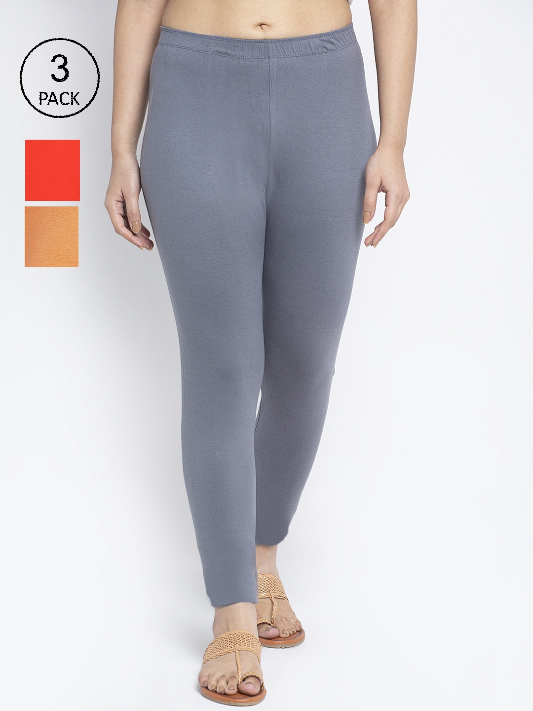 

GRACIT Women Pack Of 3 Solid Ankle-Length Super Combed Cotton Lycra Leggings, Grey