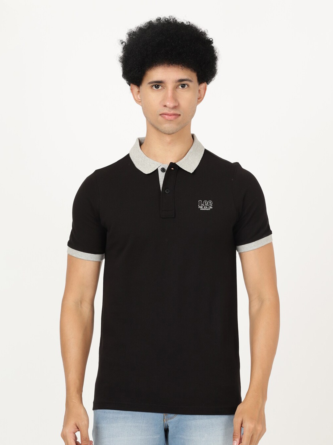 

Lee Men Black Polo Collar Slim Fit Cotton T-shirt