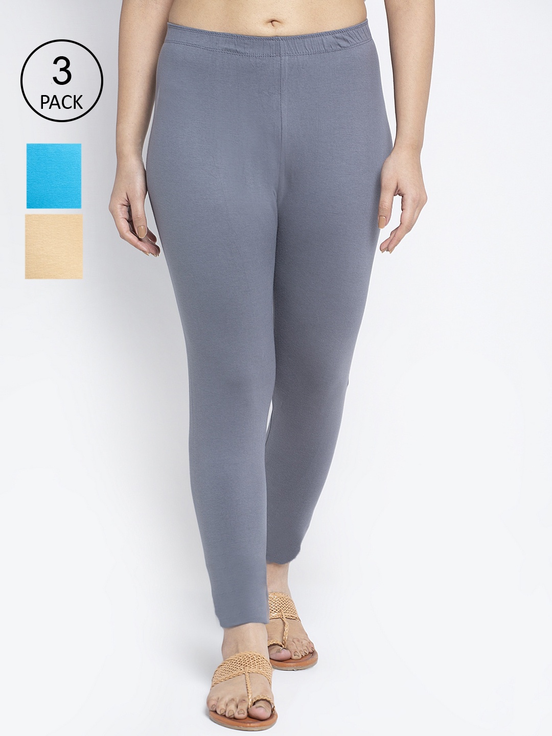 

Jinfo Women Pack Of 3 Solid Ankle Length Leggings, Grey