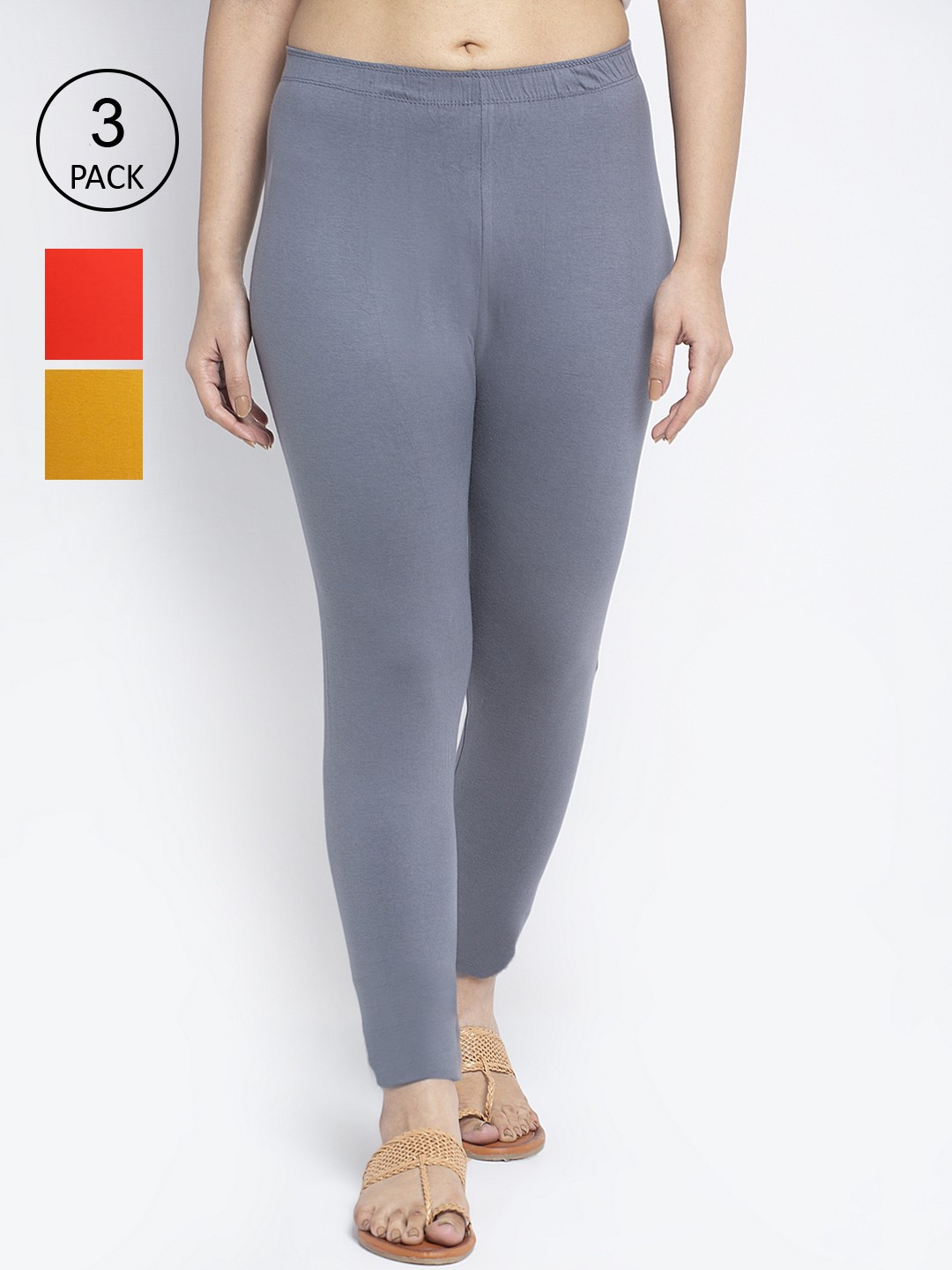 

Jinfo Women Pack Of 3 Solid Ankle-Length Leggings, Grey