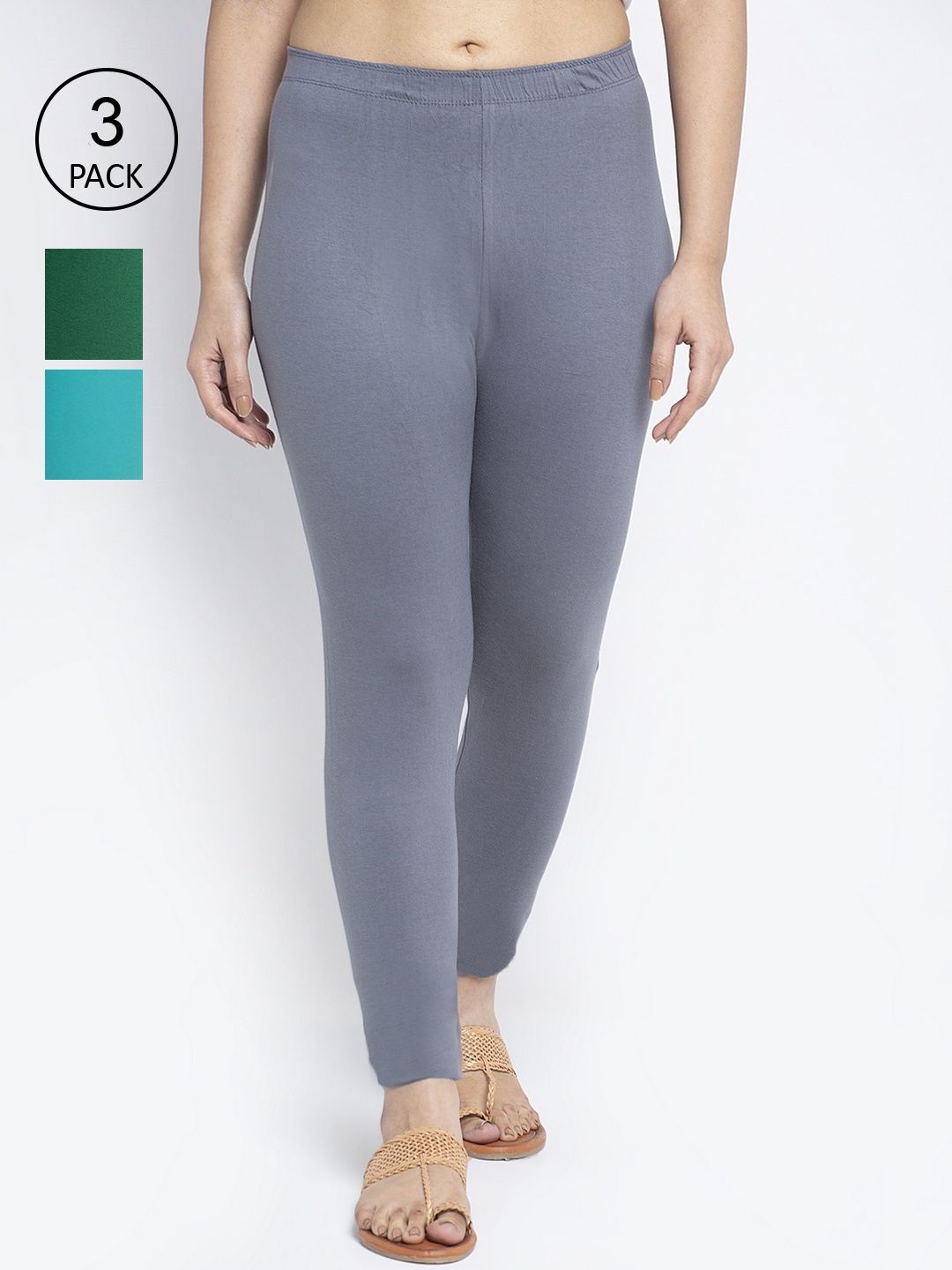 

Jinfo Women Pack Of 3 Solid Ankle-Length Leggings, Grey