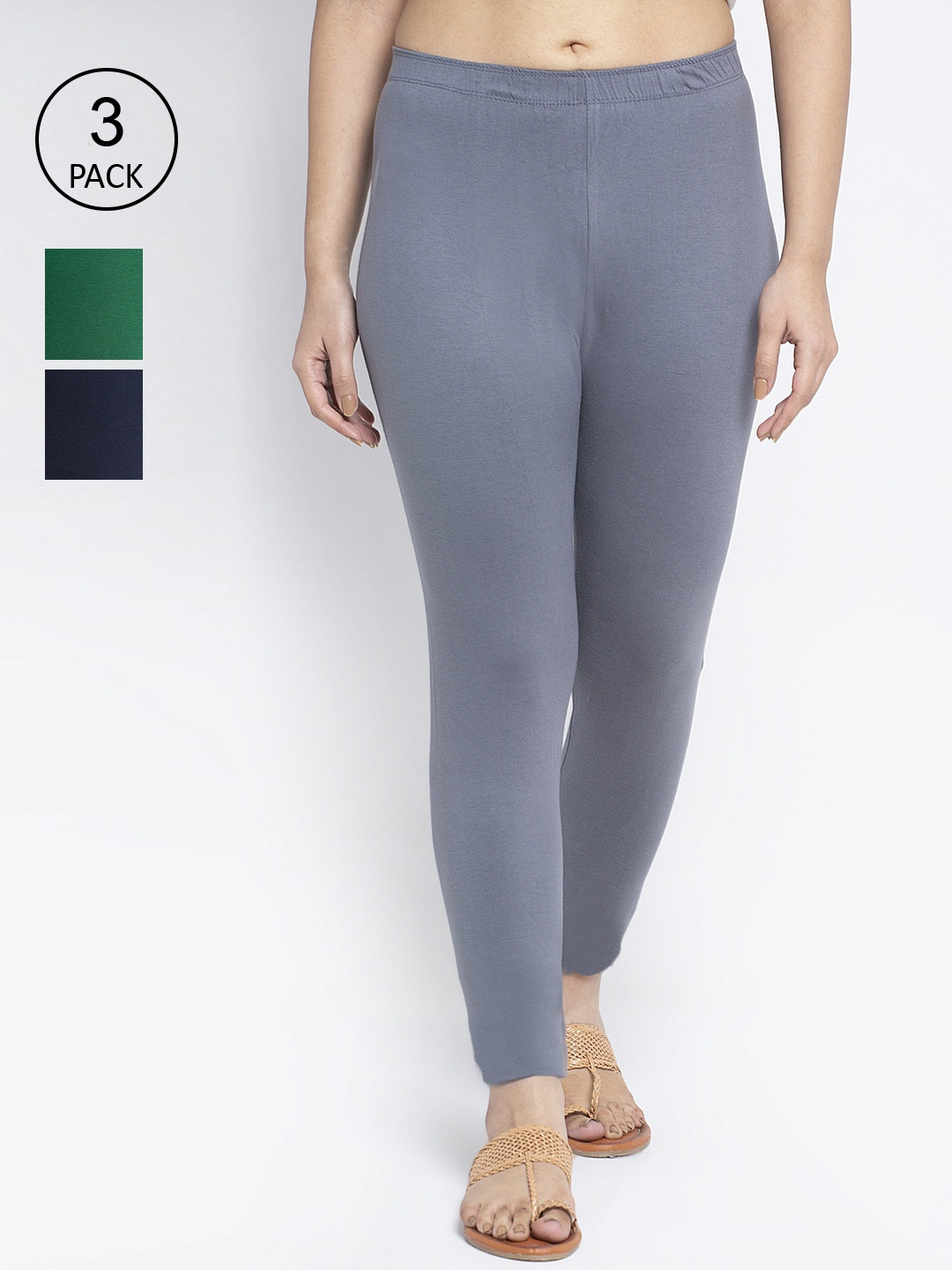 

Jinfo Women Pack Of 3 Solid Ankle Length Leggings, Grey