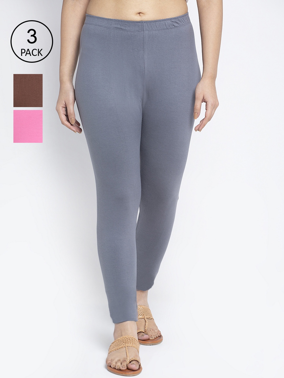 

Jinfo Women Pack Of 3 Solid Ankle-Length Leggings, Grey