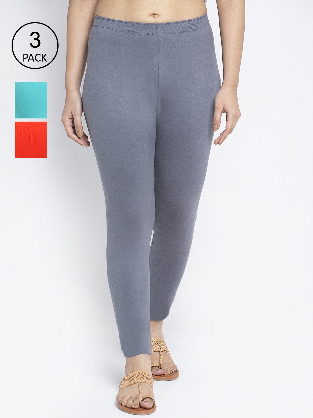

Jinfo Women Pack Of 3 Solid Ankle Length Leggings, Grey
