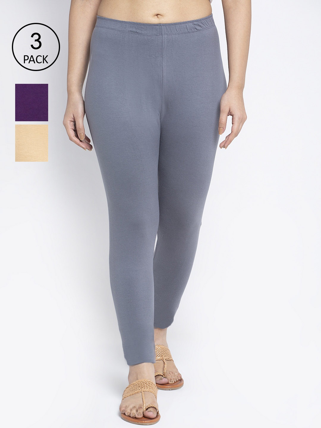 

Jinfo Women Pack Of 3 Solid Ankle-Length Leggings, Grey