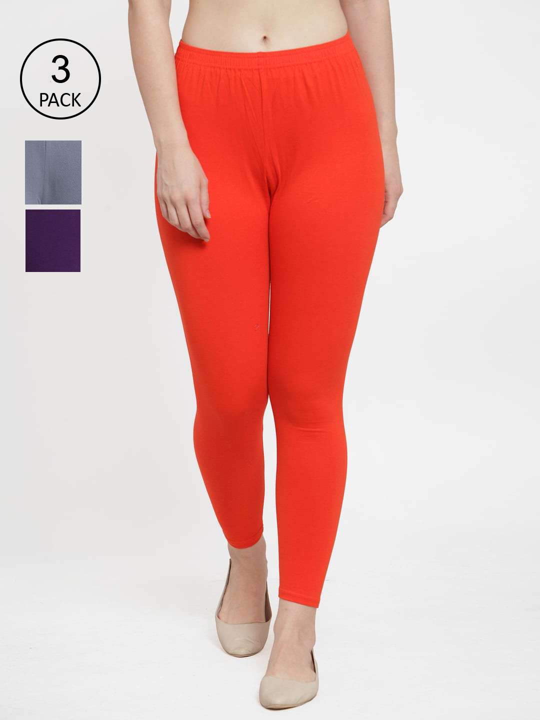 

Jinfo Women Pack Of 3 Solid Ankle-Length Leggings, Grey