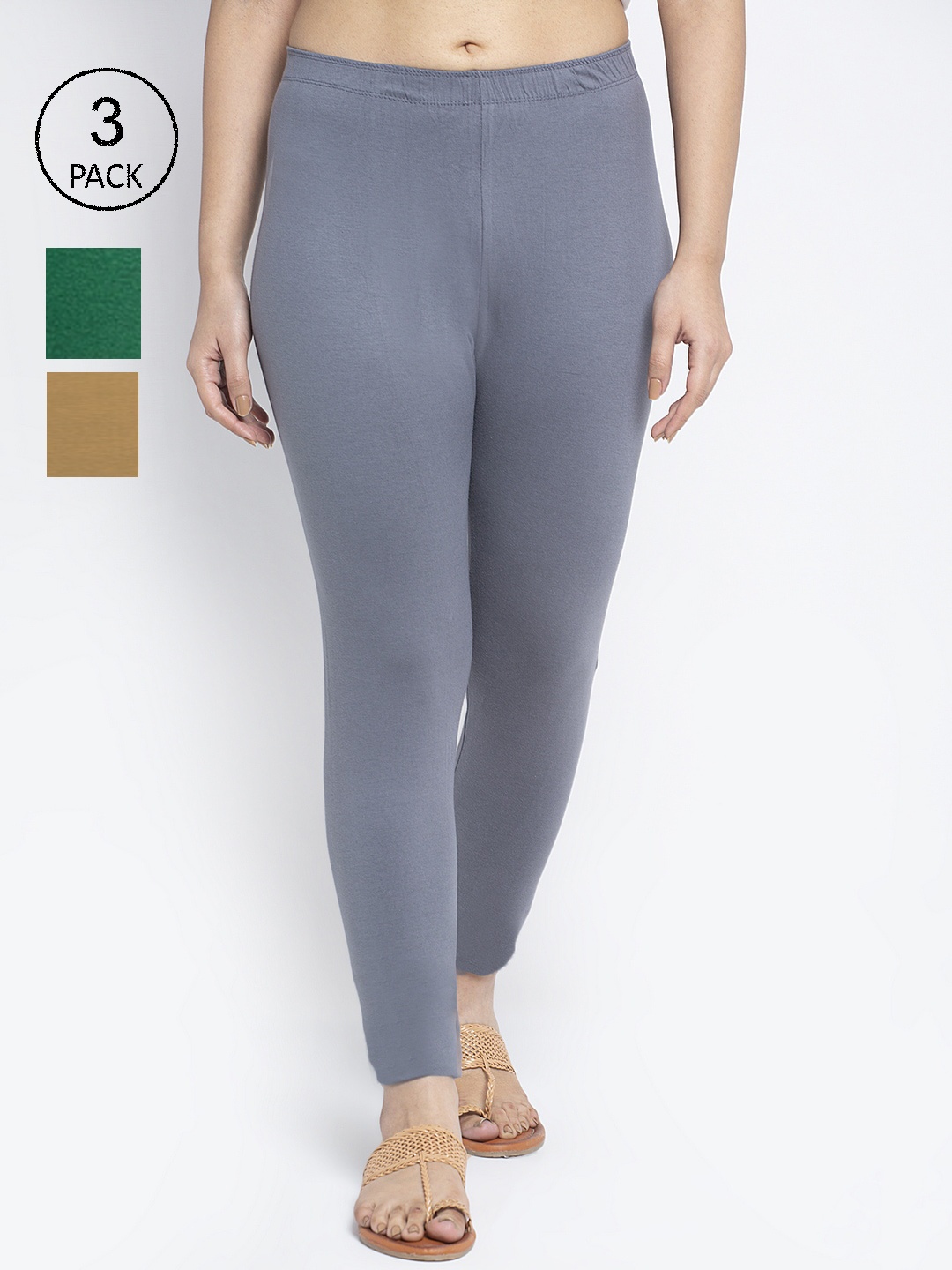 

Jinfo Women Pack Of 3 Solid Ankle-Length Leggings, Grey