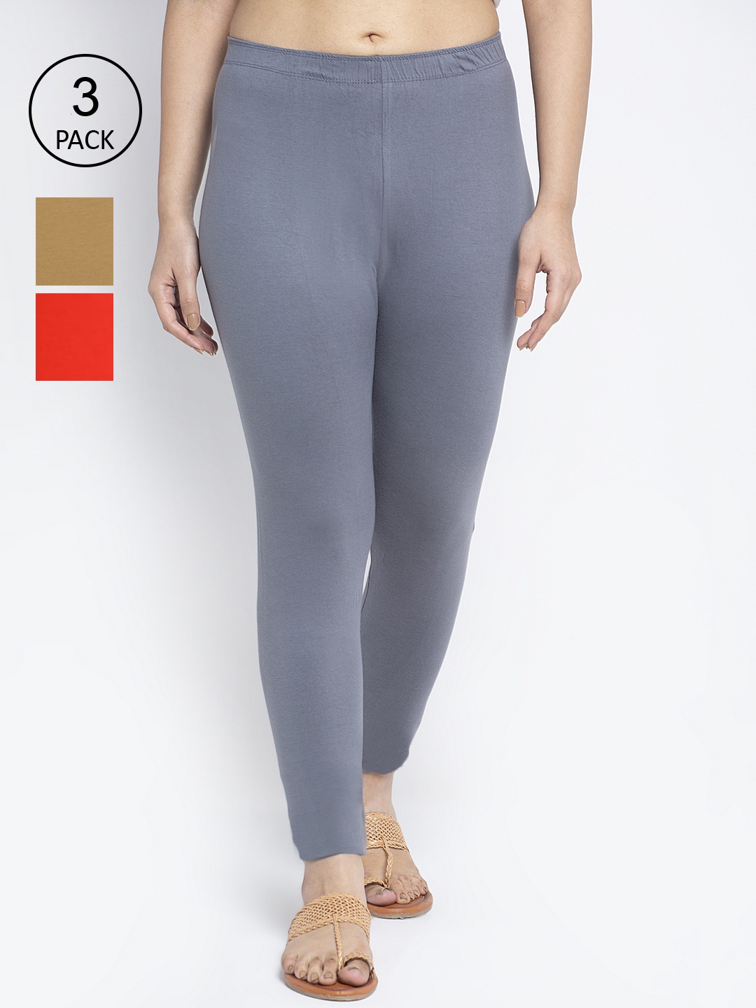 

Jinfo Women Pack Of 3 Solid Ankle-Length Leggings, Grey