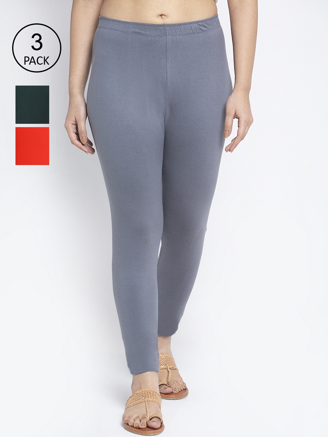 

Jinfo Women Pack Of 3 Solid Ankle-Length Leggings, Grey