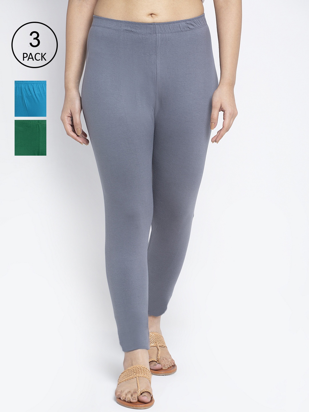 

Jinfo Women Pack Of 3 Solid Ankle-Length Leggings, Grey