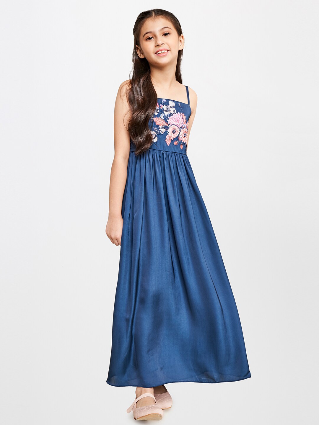 

AND Girls Blue Floral Embellished A-Line Maxi Dress