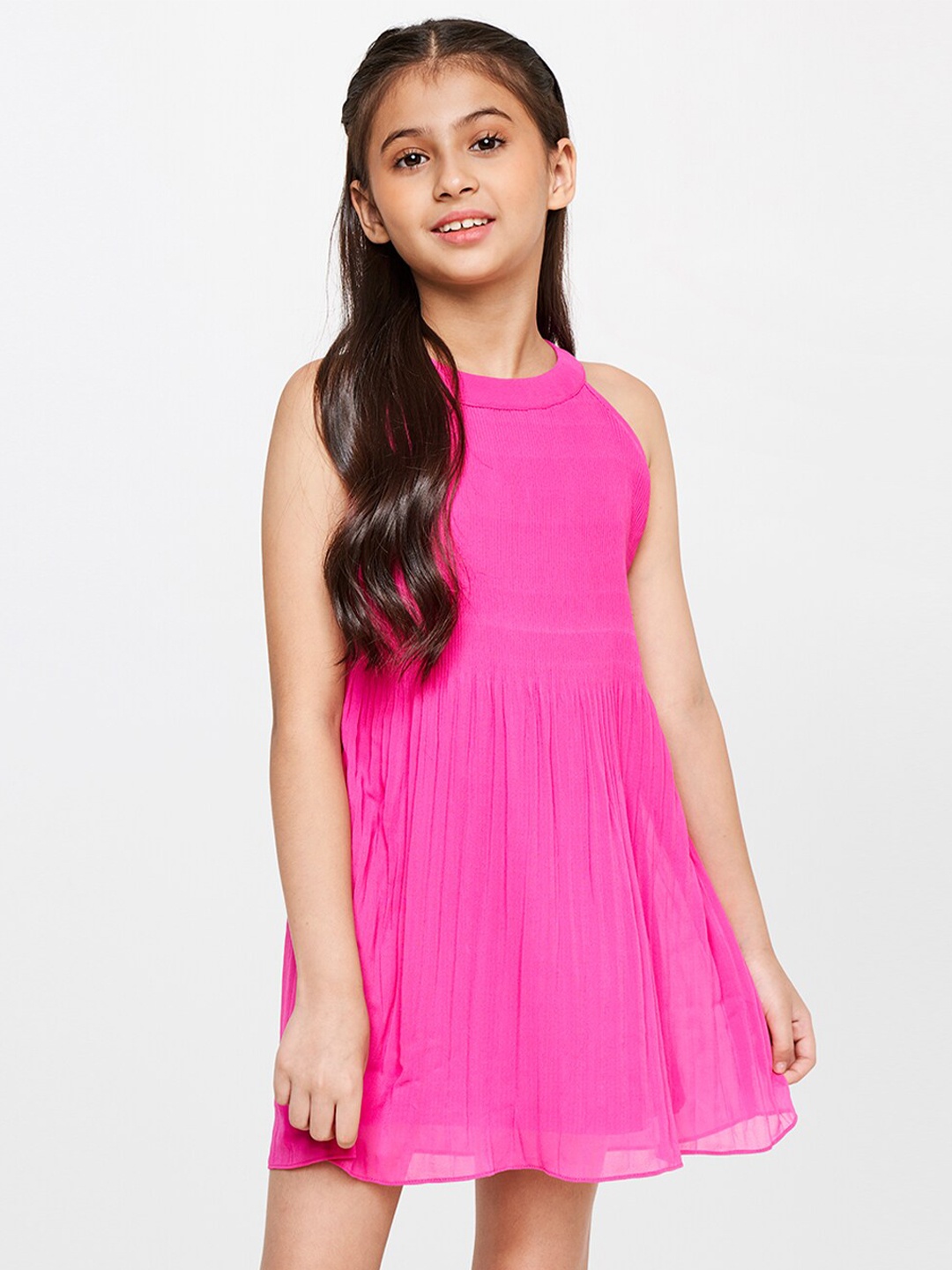 

AND Girls Pink Halter Neck A-Line Dress