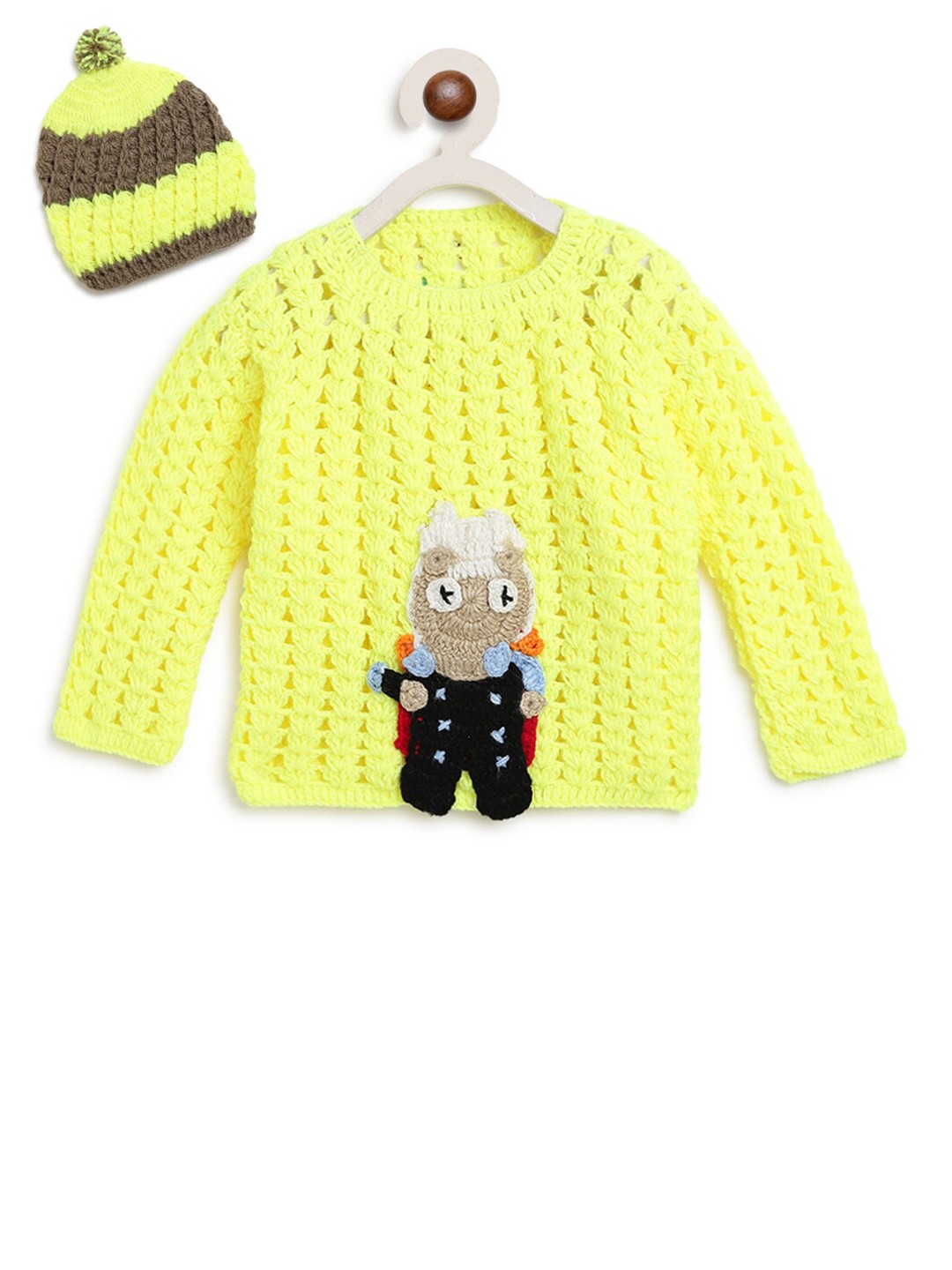 

CHUTPUT Unisex Kids Yellow & Black Cable Knit Pullover