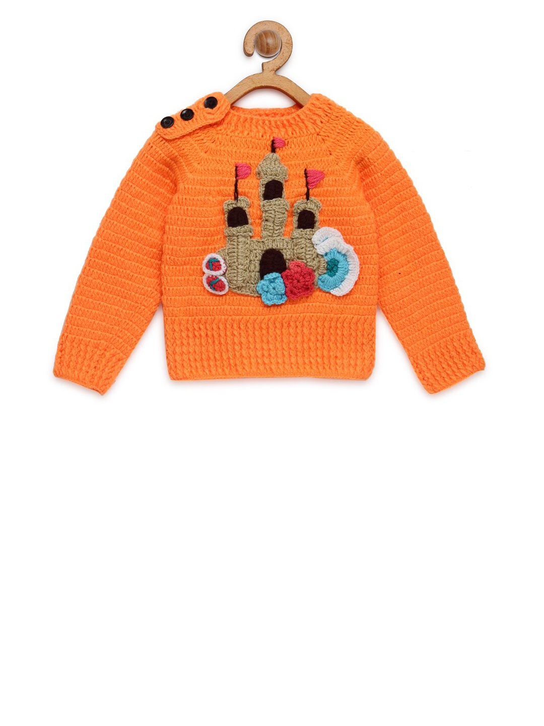 

CHUTPUT Unisex Kids Orange & Brown Wool Cable Knit Pullover