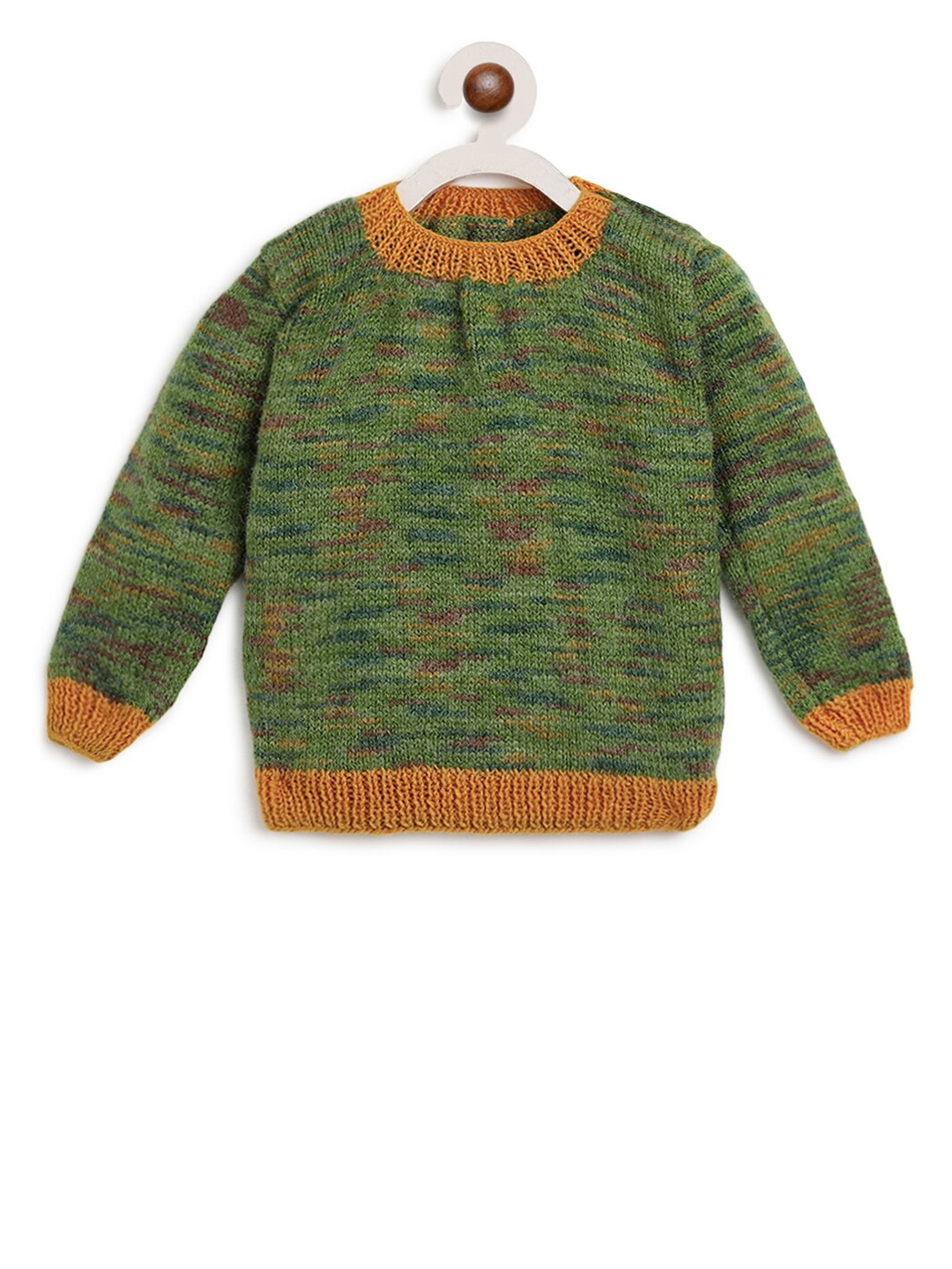 

CHUTPUT Unisex Kids Green & Mustard Cable Knit Pullover