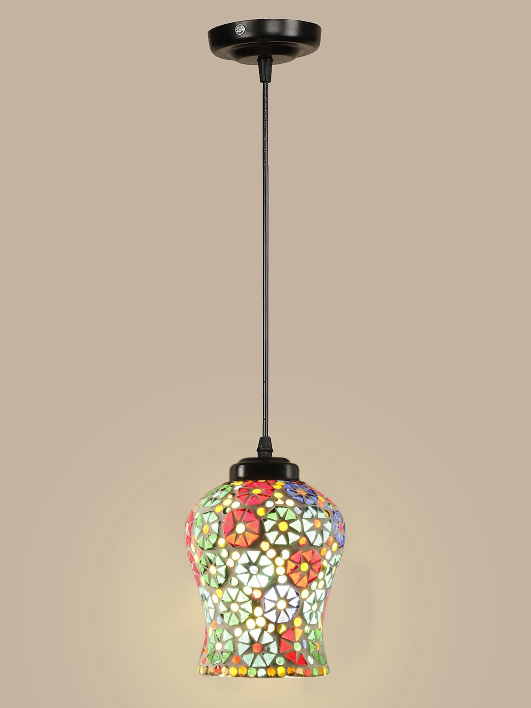 

Devansh White & Red Printed Mosaic Glass Ceiling Lamp