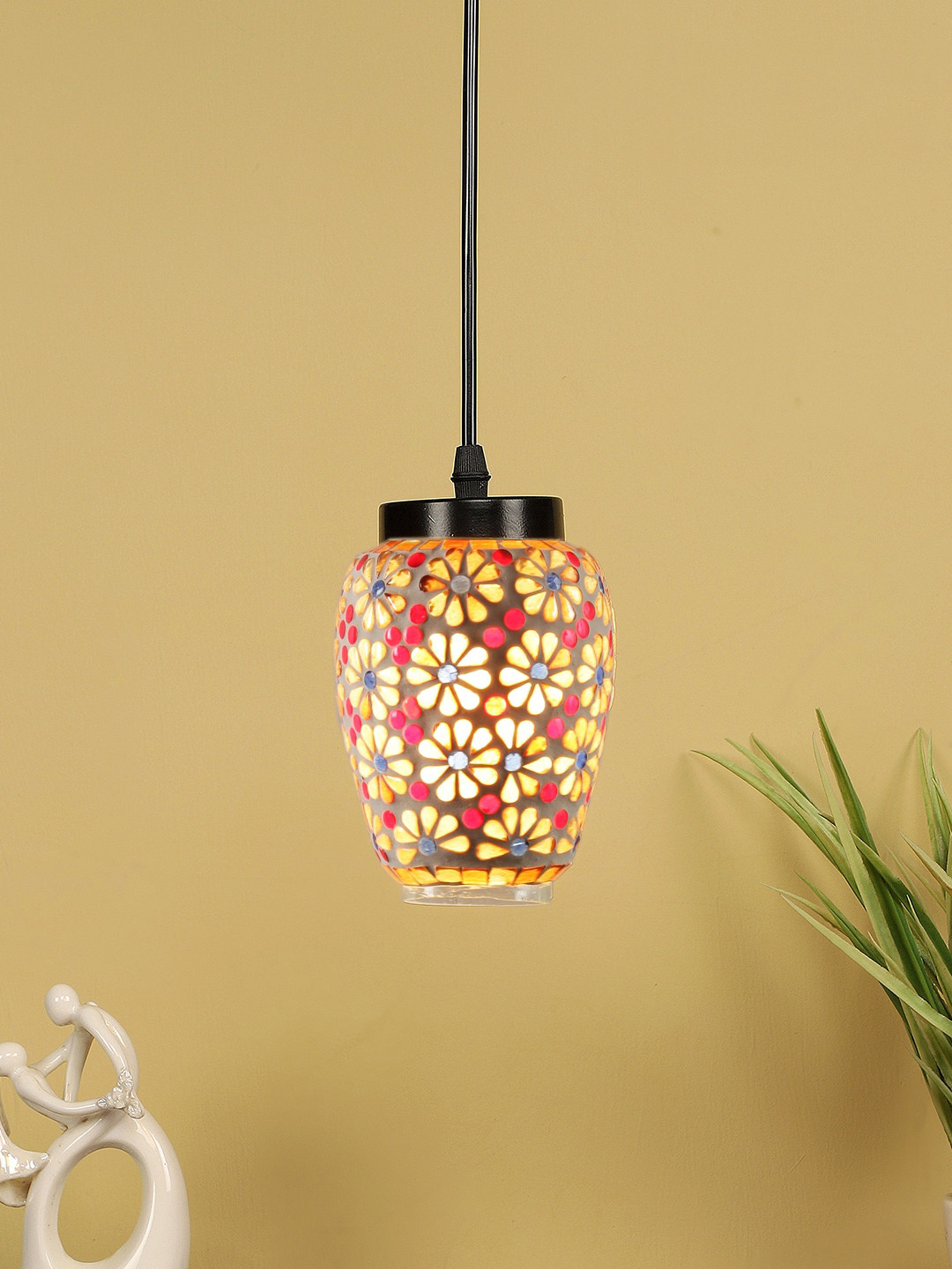 

Devansh White & Gold Printed Glass Ceiling Lamp