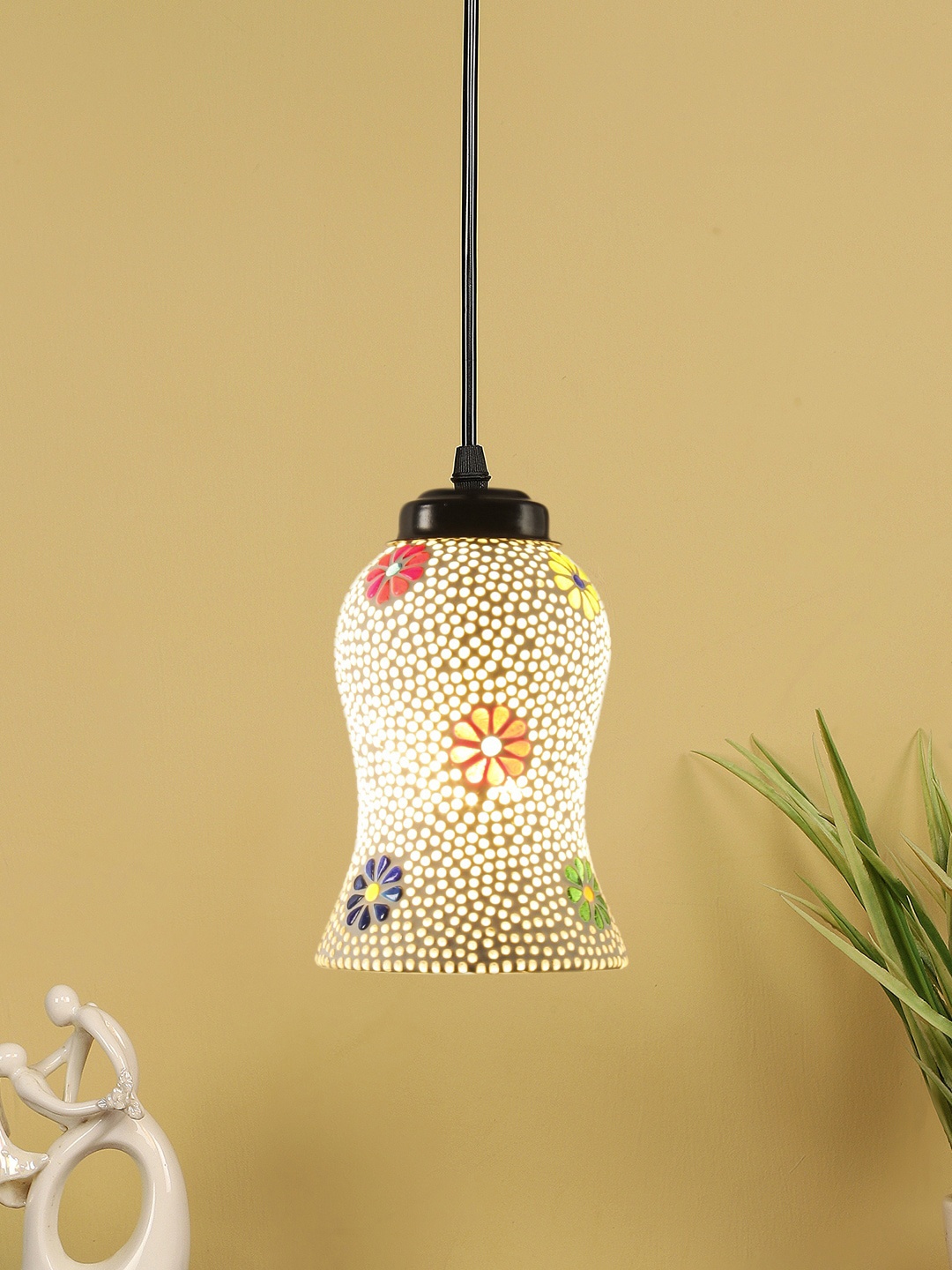 

Devansh White & Red Mosaic Glass Hanging Lamp