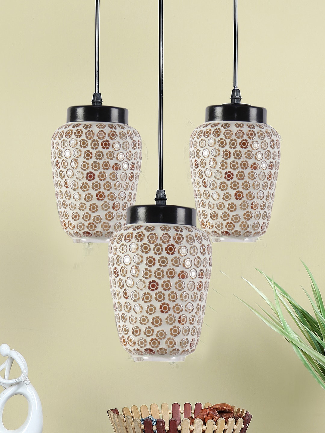 

Devansh White & Brown Mosaic Glass Hanging Lamp