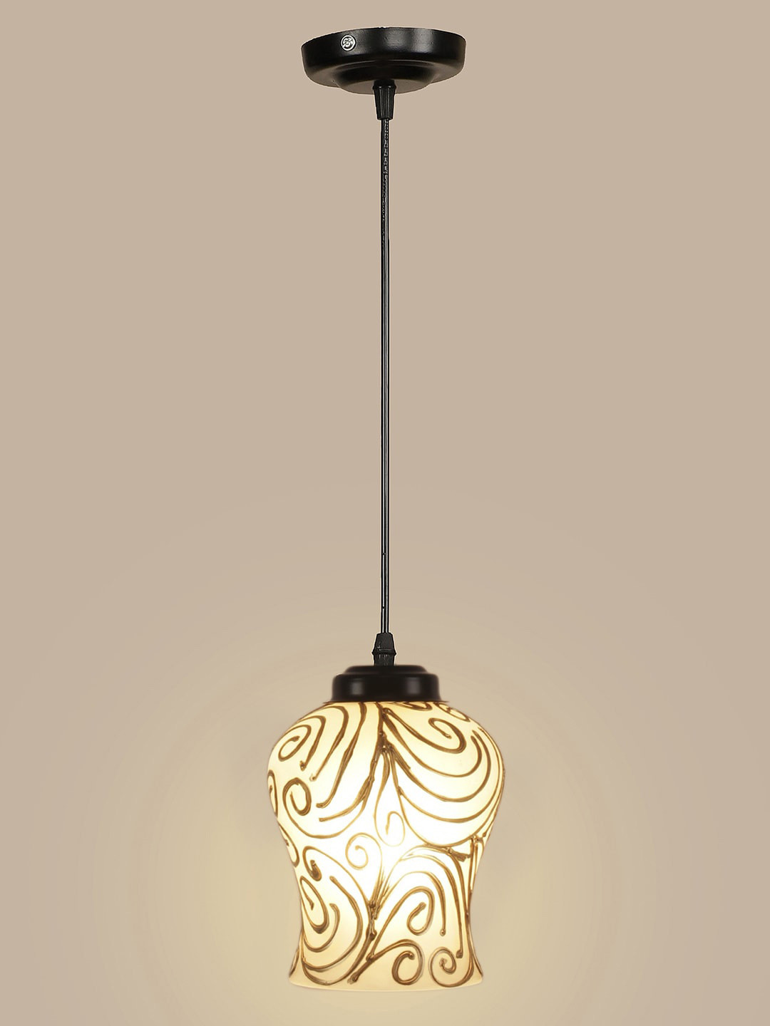 

Devansh White & Gold-Toned Textured Glass Hanging Lamp