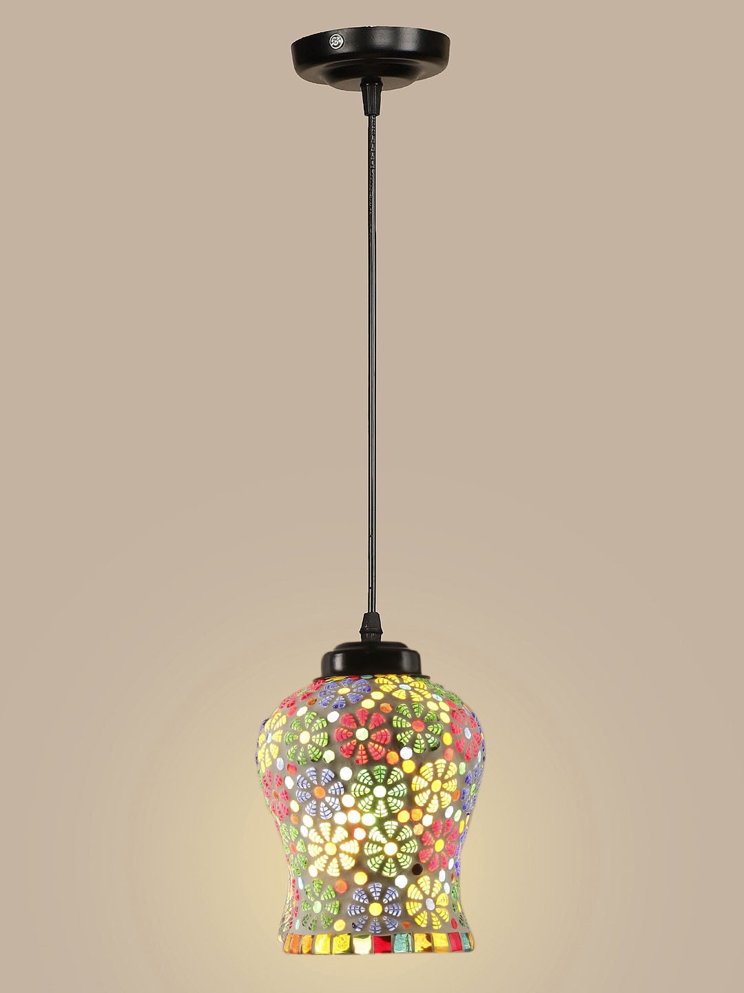 

Devansh White & Red Mosaic Glass Hanging Lamp