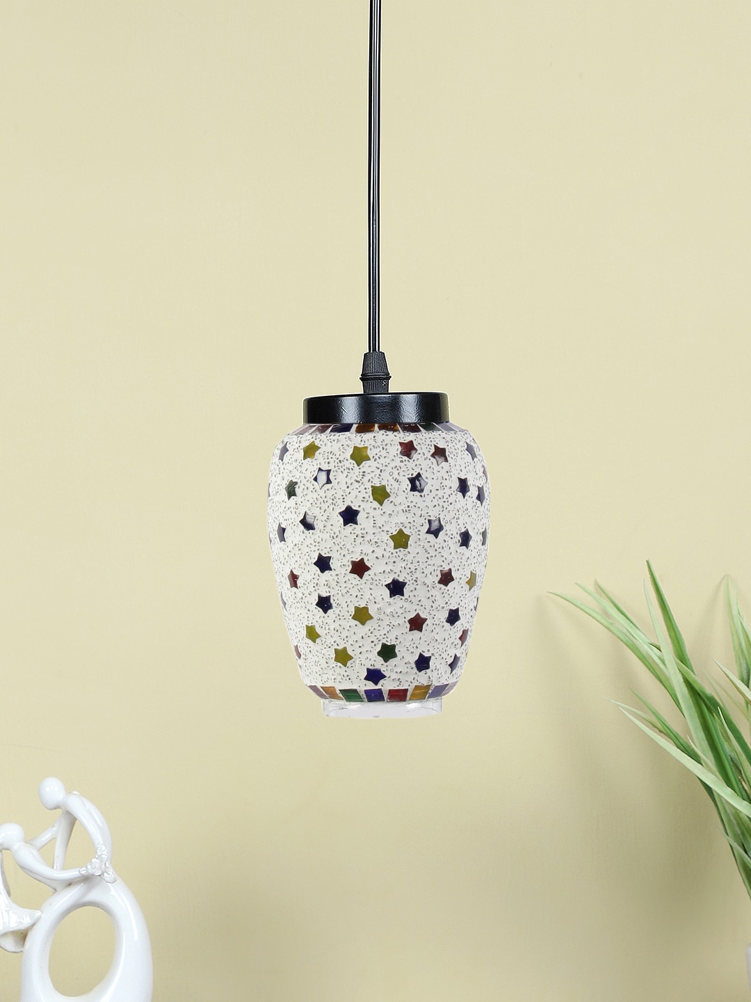 

Devansh White & Red Mosaic Glass Hanging Lamp