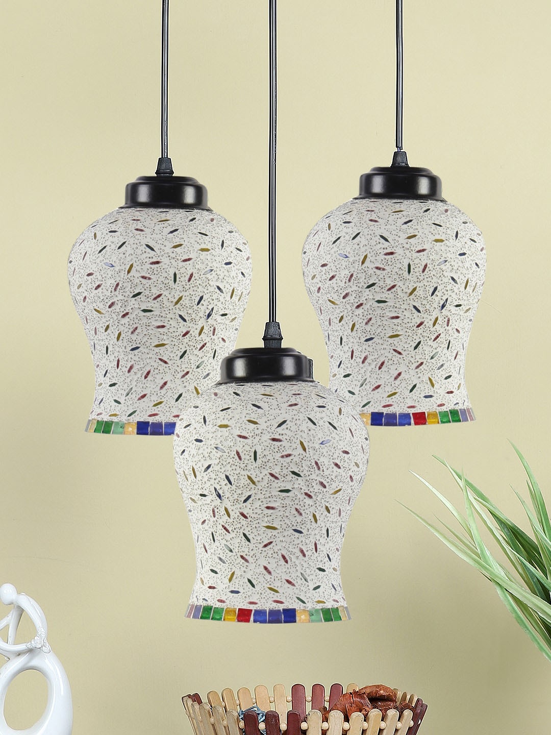 

Devansh White & Red Mosaic Glass Hanging Lamp