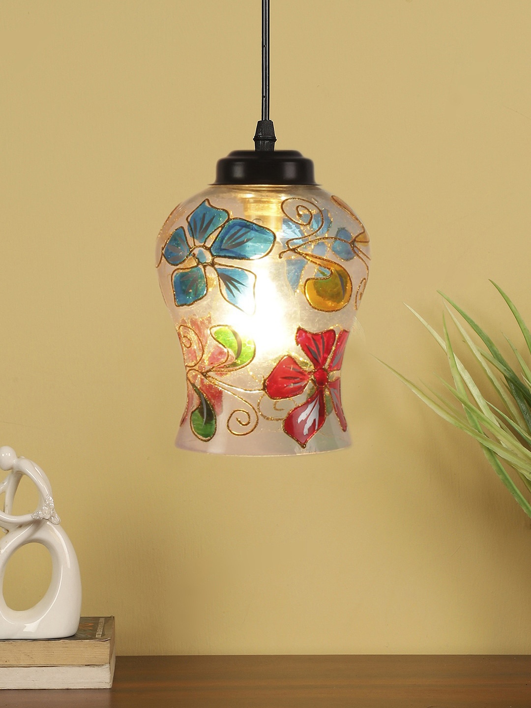 

Devansh White & Red Mosaic Glass Hanging Lamp