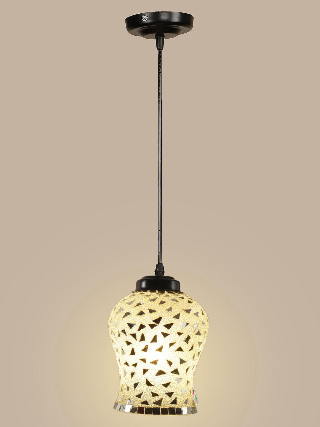 

Devansh White & Silver-Toned Mosaic Glass Hanging Lamp
