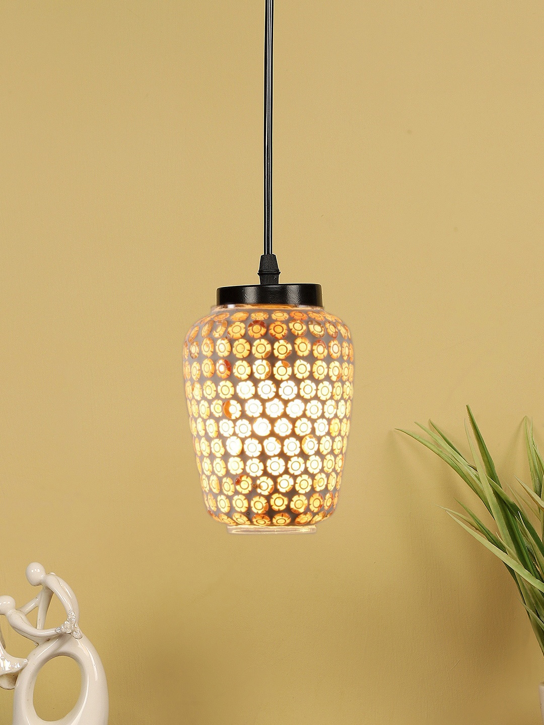 

Devansh White & Brown Mosaic Glass Hanging Lamp