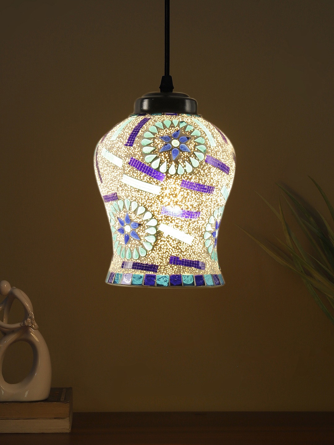 

Devansh White & Blue Mosaic Glass Hanging Lamp