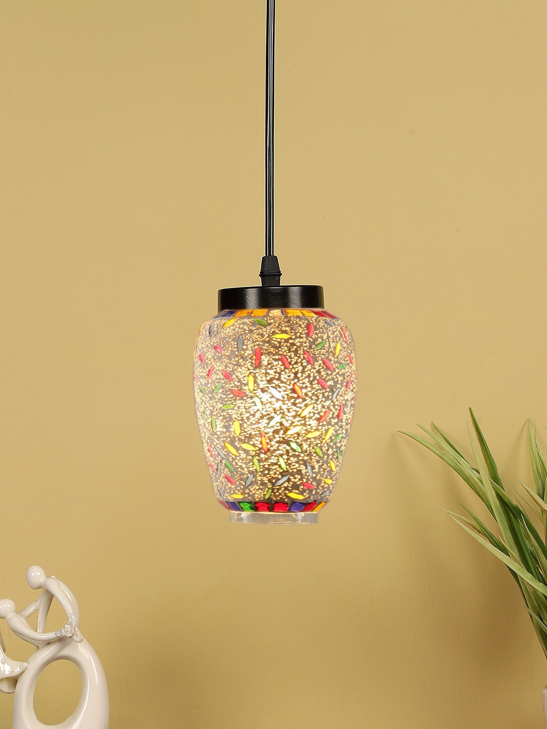 

Devansh White & Red Mosaic Glass Hanging Lamp