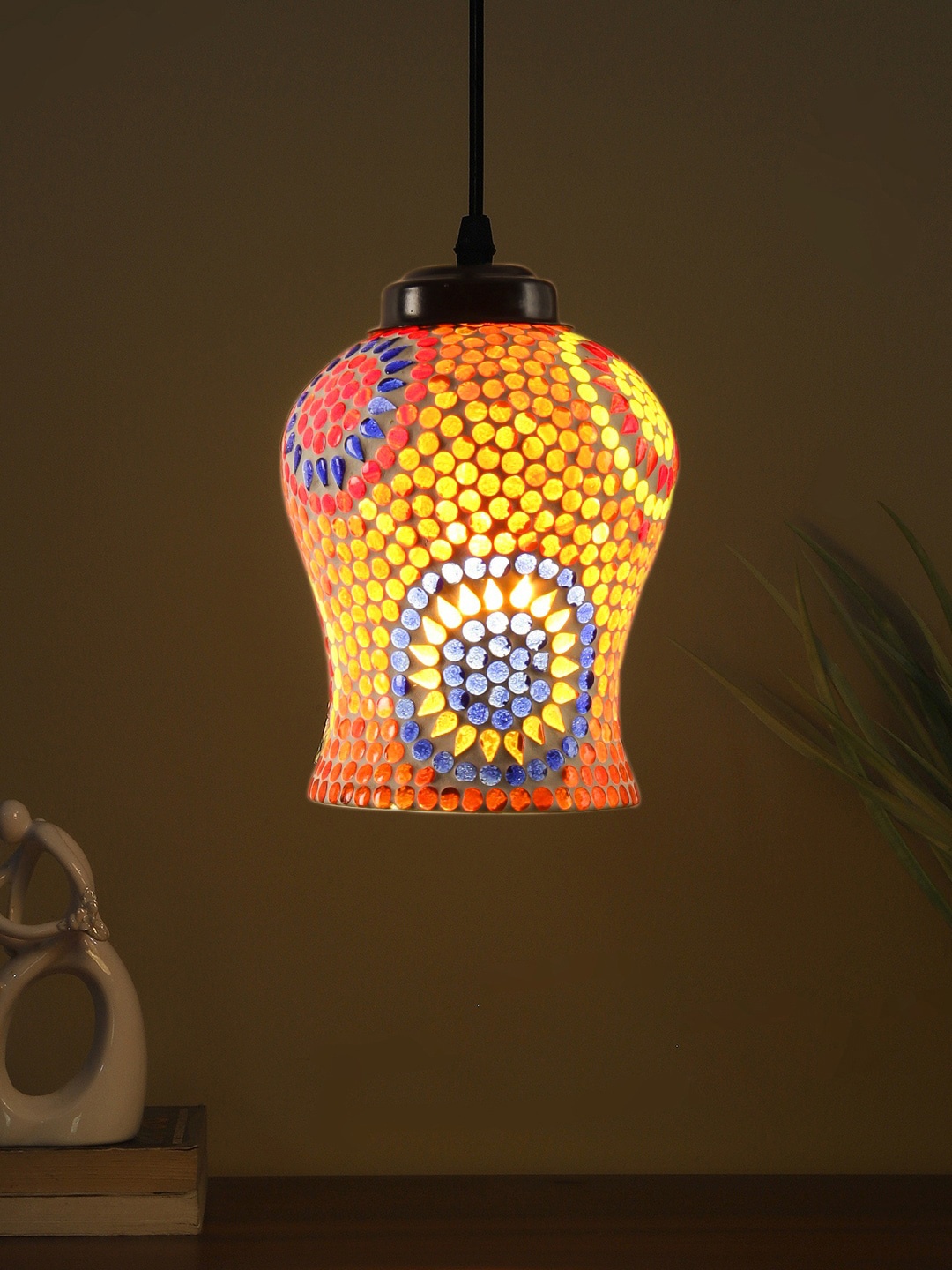 

Devansh White & Red Mosaic Glass Hanging Lamp